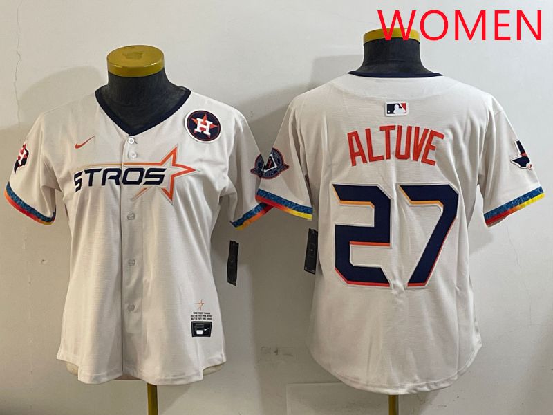 Women Houston Astros #27 Altuve Cream Fourth generation Joint Name Nike 2025 MLB Jersey style 6->youth mlb jersey->Youth Jersey